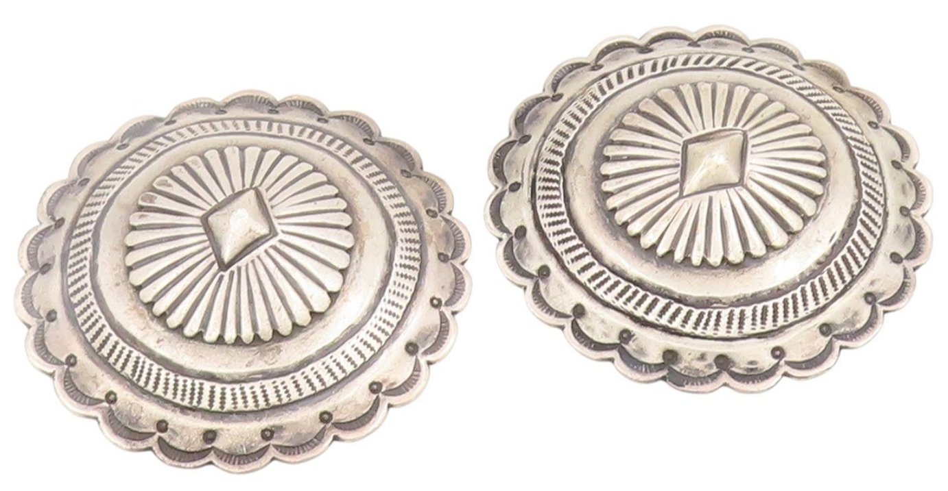 925 Sterling Silver Vintage Belt Buckle SOUTHWESTERN Scalloped Conchos TR4138