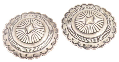 925 Sterling Silver Vintage Belt Buckle SOUTHWESTERN Scalloped Conchos TR4138