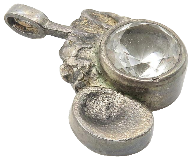 HE ENGLAND 925 Silver  Vintage Topaz Dark Tone Sculpted Design Pendant  PT8518
