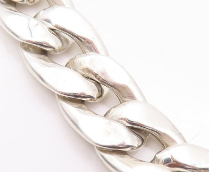 925 Sterling Silver Vintage Necklace Solid Carved Flat Curb Link Chain  NE4284