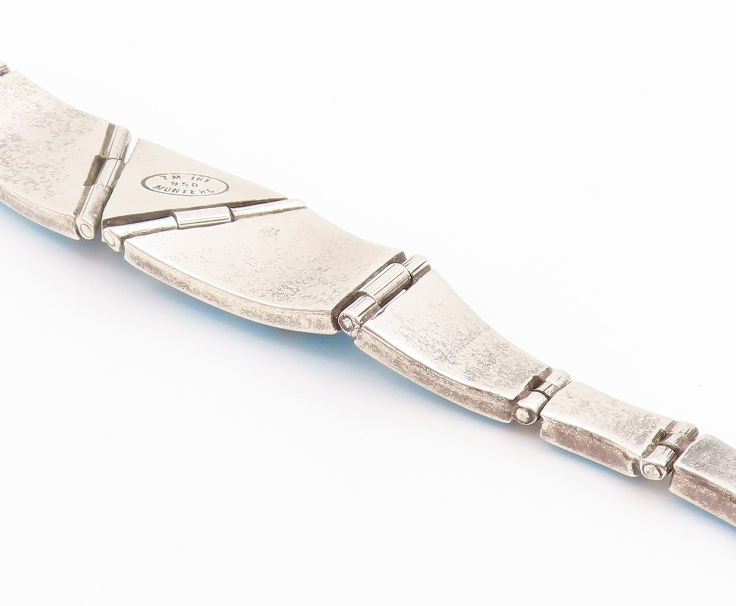 925 Sterling Silver Vintage Bracelet Modernist Cabochon Turquoise Link  BT12187
