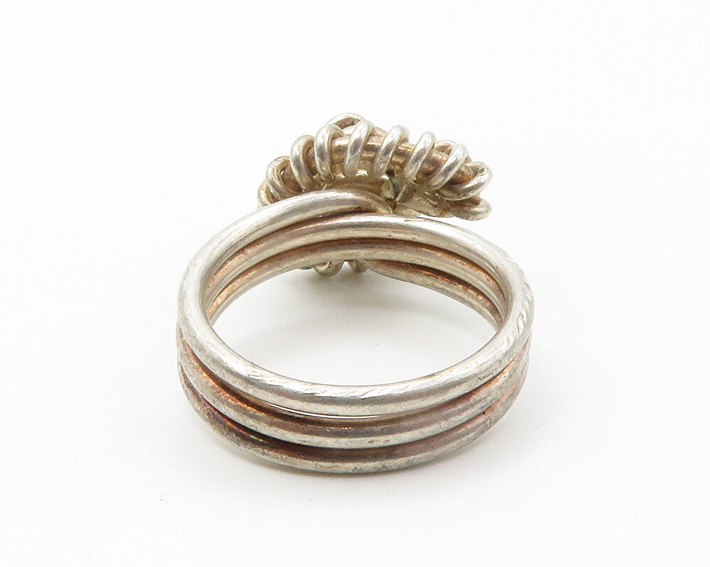 925 Sterling Silver  Vintage Twist Flower Motif Ribbed Band Ring Sz 7  RG14350