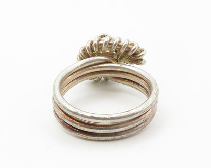 925 Sterling Silver  Vintage Twist Flower Motif Ribbed Band Ring Sz 7  RG14350
