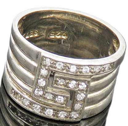 SETA 925 Sterling Silver  Vintage Topaz Shiny Ribbed Band Ring Sz 9  RG20074