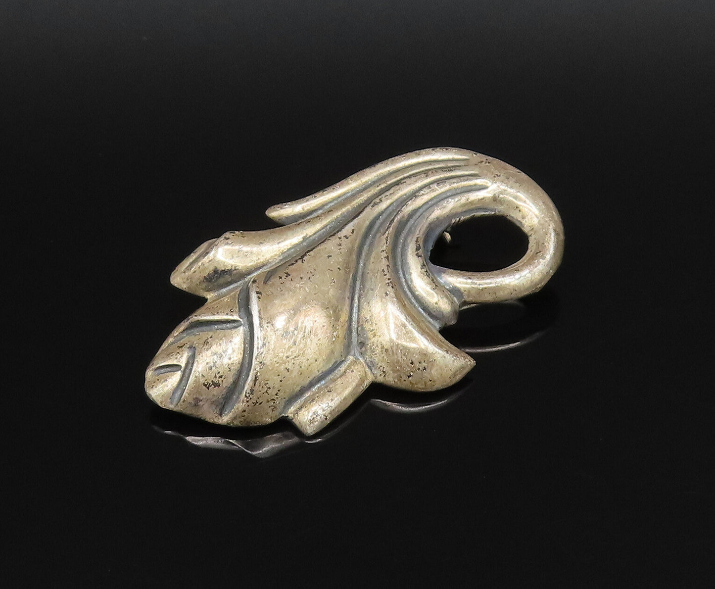 925 Sterling Silver  Vintage Hollow Rose Flower Motif Brooch Pin  BP9900