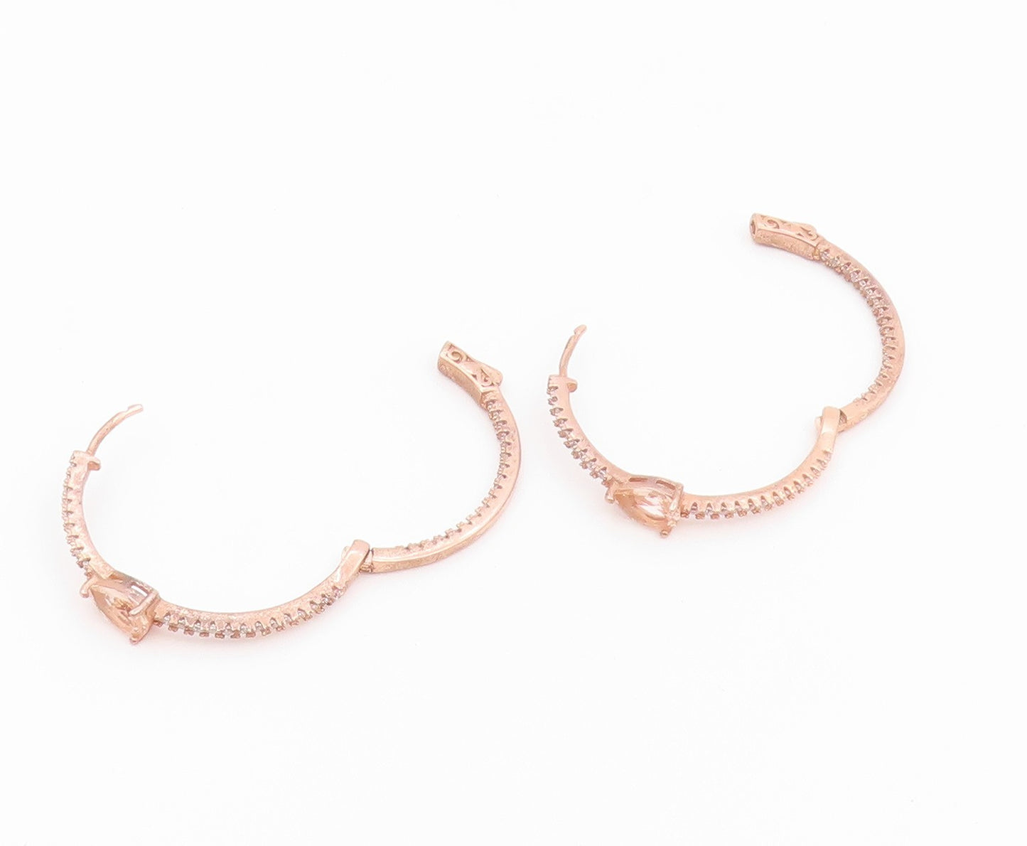 925 Sterling Silver Vintage Earrings Gold Plated Elegant Pink CZ Hoops  EG14521