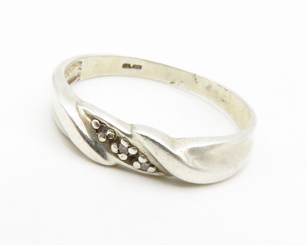 925 Sterling Silver  Vintage Shiny Genuine Diamonds Band Ring Sz 7  RG13321
