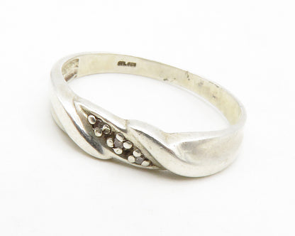 925 Sterling Silver  Vintage Shiny Genuine Diamonds Band Ring Sz 7  RG13321