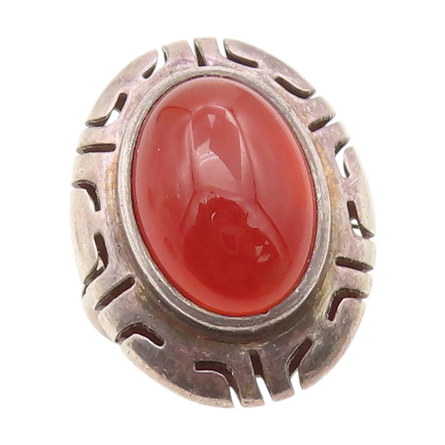 925 Sterling Silver Vintage Ring MEXICO Cabochon Carnelian Band  Sz 4  RG34492
