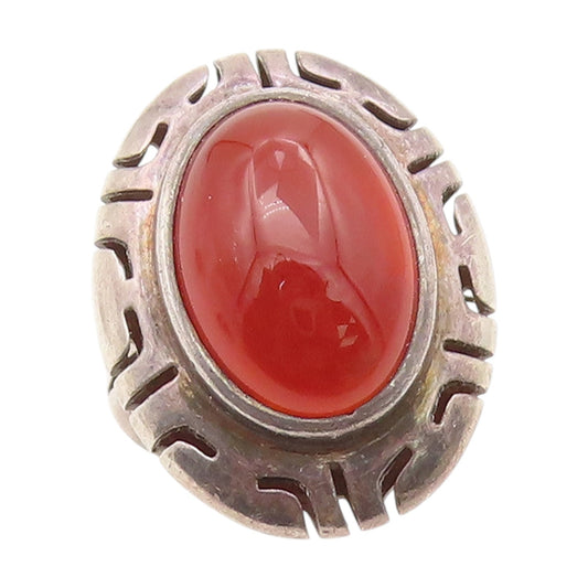 925 Sterling Silver Vintage Ring MEXICO Cabochon Carnelian Band  Sz 4  RG34492