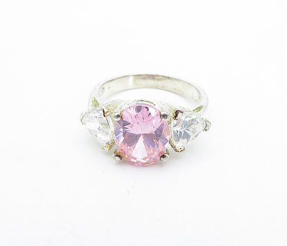 925 Sterling Silver  Pink & White Cubic Zirconia Shiny Band Ring Sz 6.5 RG5276