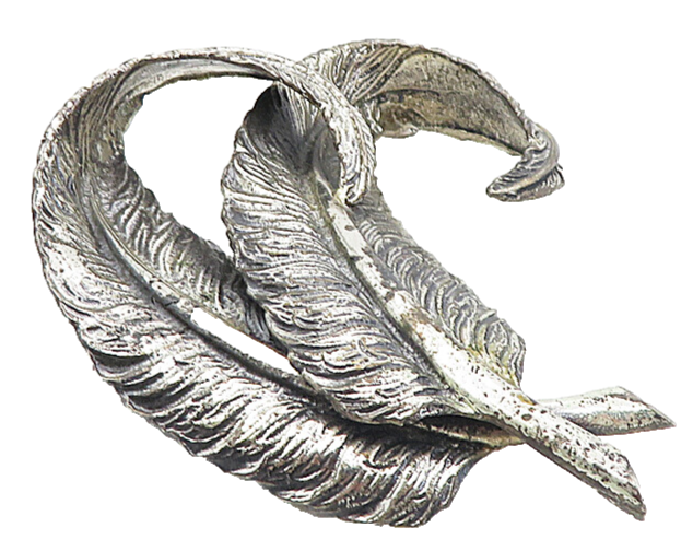 DANECRAFT 925 Silver  Vintage Etched Detail Feathers Motif Brooch Pin  BP3196