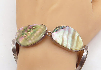 MEXICO 925 Sterling Silver  Vintage Shiny Abalone Shell Chain Bracelet  BT2175