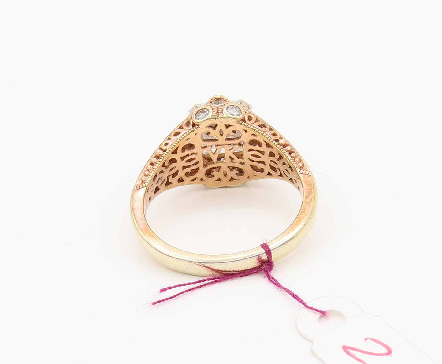 VANNA K 925 Silver  Vintage Gold Plated Filigree Carved CZ Ring Sz 11  RG27041