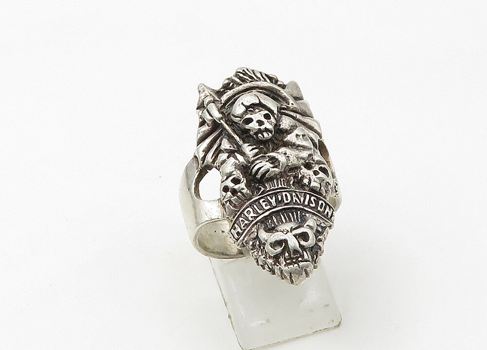 HARLEY DAVIDSON 925 Silver  Vintage Skeleton Heads Band Ring Sz 7  RG21555