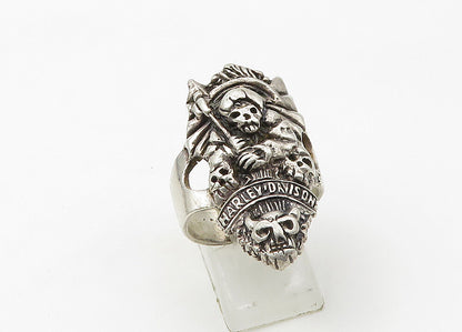 HARLEY DAVIDSON 925 Silver  Vintage Skeleton Heads Band Ring Sz 7  RG21555