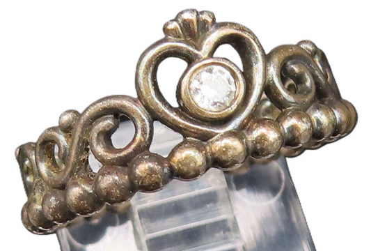 PANDORA 925 Silver  Vintage Cubic Zirconia Princess Tiara Ring Sz 6  RG25764