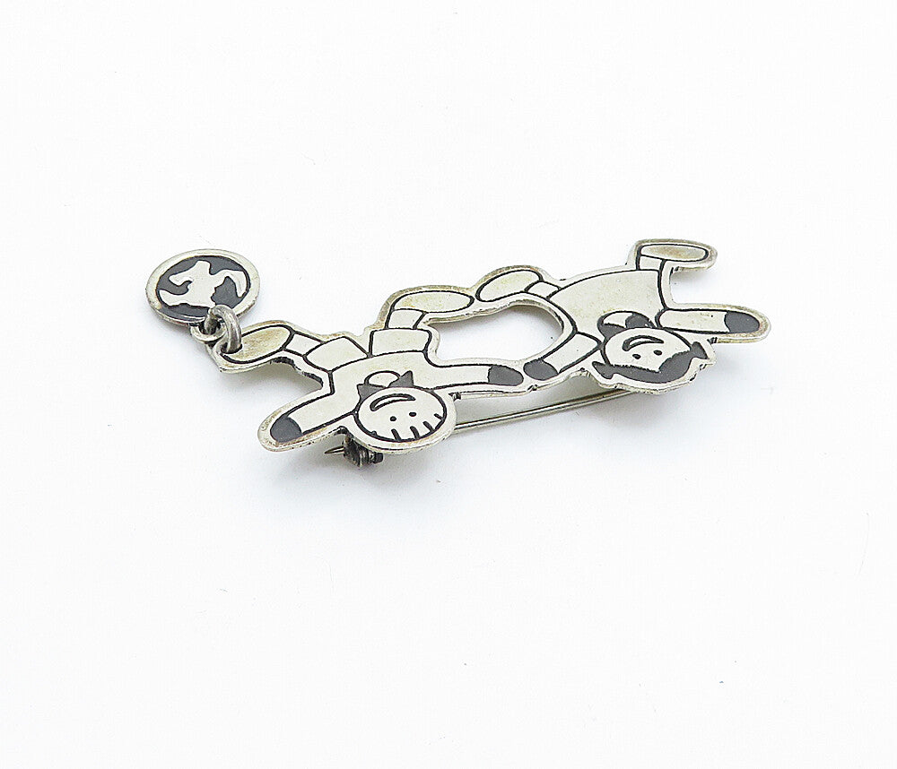 MEXICO 925 Sterling Silver  Vintage Oxidized Happy Children Brooch Pin  BP2372