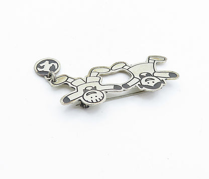 MEXICO 925 Sterling Silver  Vintage Oxidized Happy Children Brooch Pin  BP2372