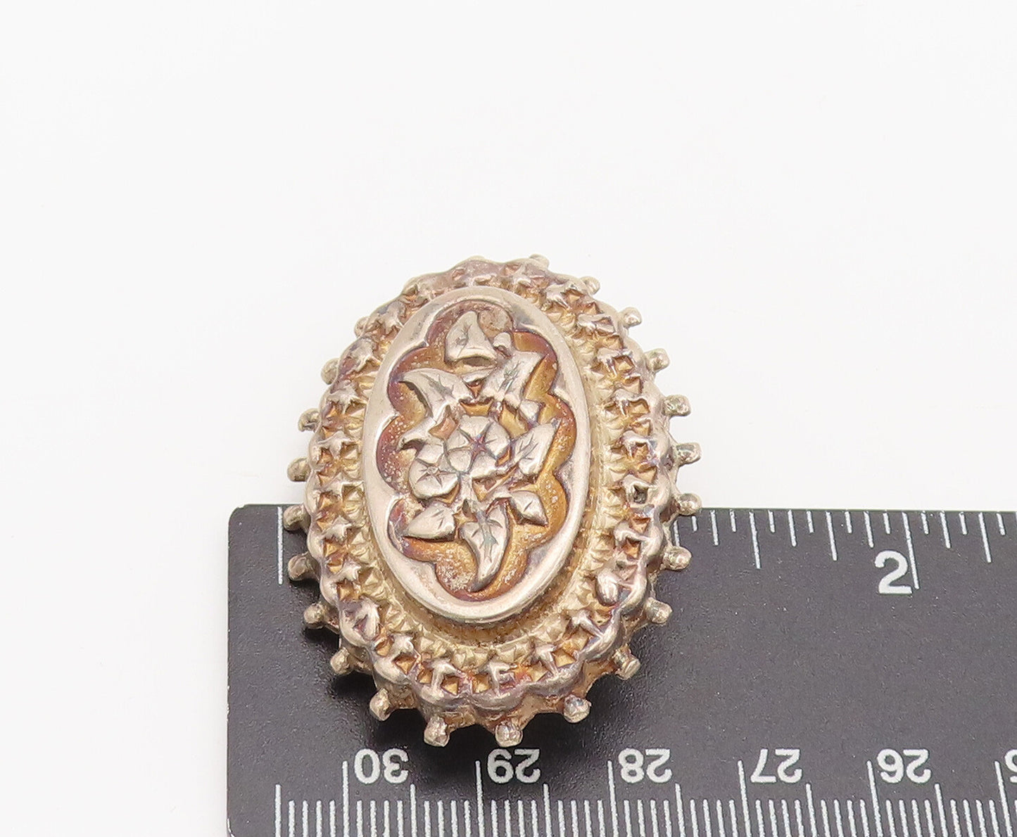 ENGLAND 925 Sterling Silver  Vintage Royal Carved Flower Brooch Pin BP10407