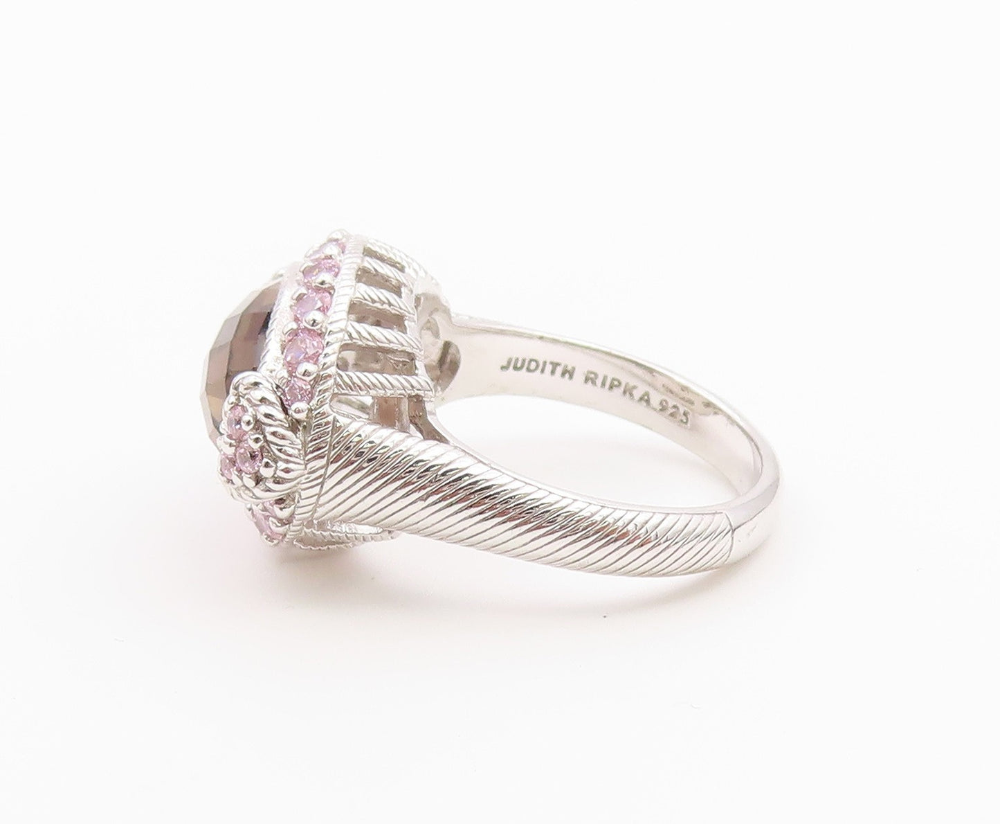 925 Sterling Silver Vintage Ring JUDITH RIPKA Smoky Quartz & CZ  Sz 8  RG36556