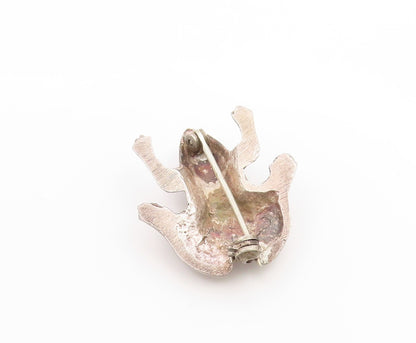 925 Sterling Silver Vintage Brooch Pin Etched Good Luck Leaping Frog  BP12265
