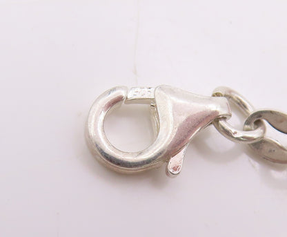 925 Sterling Silver Vintage Bracelet Hollow Oval Link Love Heart Charms  BT11667