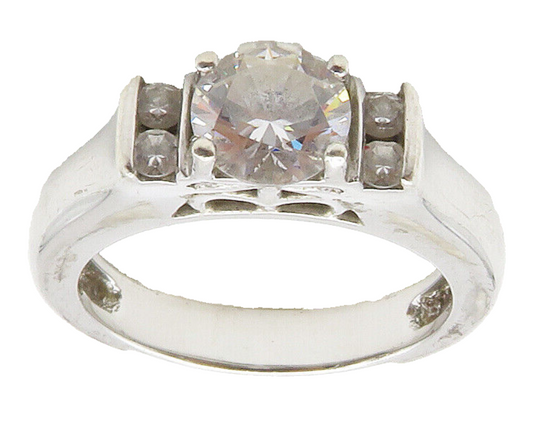 925 Sterling Silver  Shiny Cubic Zirconia Solitaire Accent Ring Sz 6  RG15341