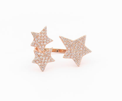 925 Sterling Silver Vintage Ring Gold Plated CZ Celestial Stars  Sz 9  RG36540