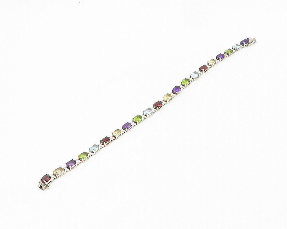 925 Sterling Silver  Topaz Garnet Amethyst & Peridot Chain Bracelet  BT7651