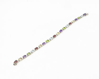 925 Sterling Silver  Topaz Garnet Amethyst & Peridot Chain Bracelet  BT7651