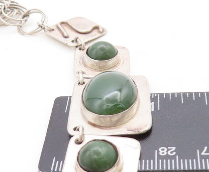 925 Sterling Silver  Vintage Cabochon Cut Green Jasper Chain Necklace  NE2149