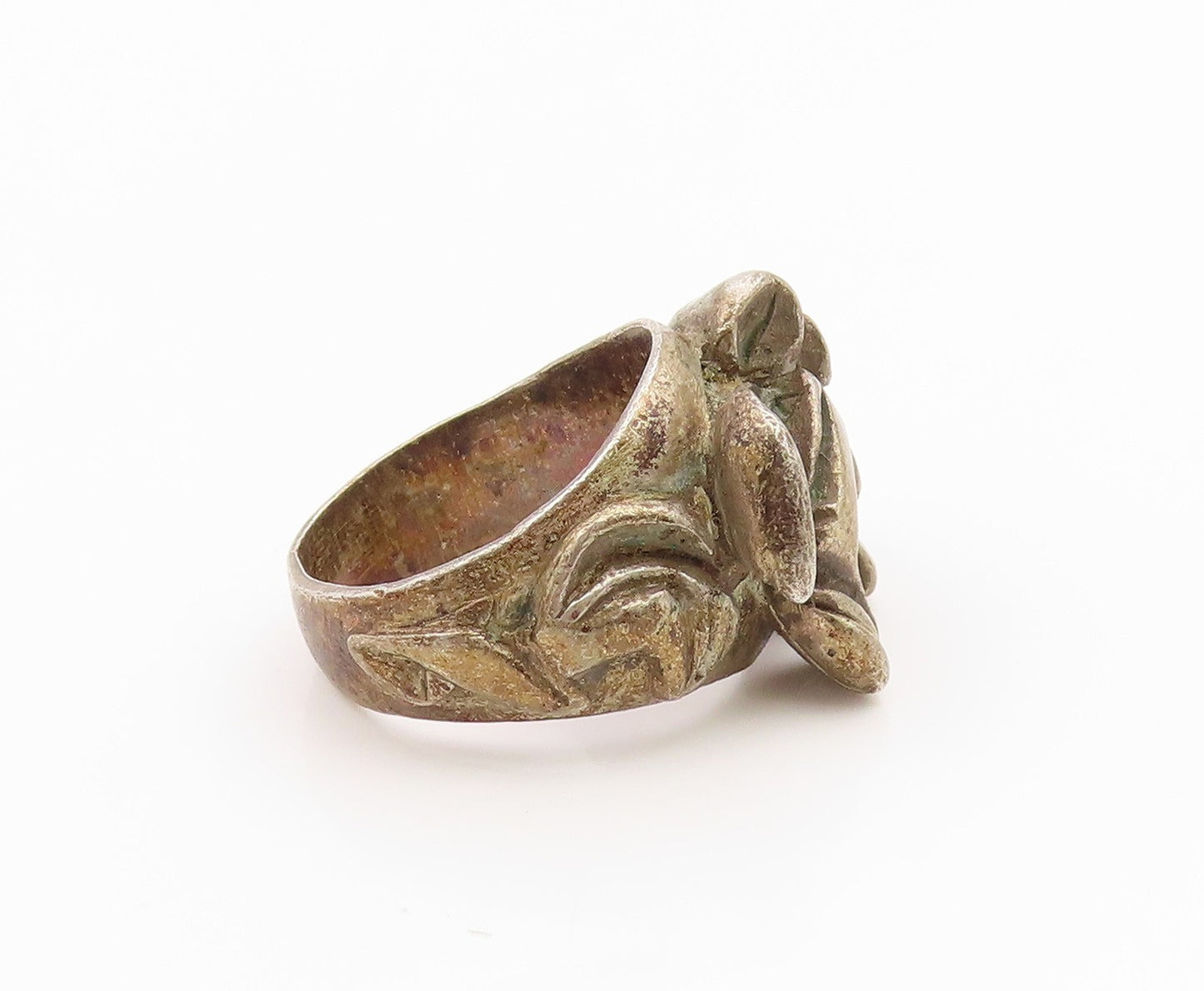 925 Sterling Silver Vintage Ring Bold Brutalist Design Motif Band  Sz 4  RG36081