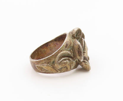 925 Sterling Silver Vintage Ring Bold Brutalist Design Motif Band  Sz 4  RG36081