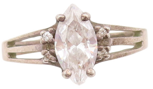 925 Sterling Silver Vintage Ring Minimalist Marquise Cut CZ  Sz 8 RG32991