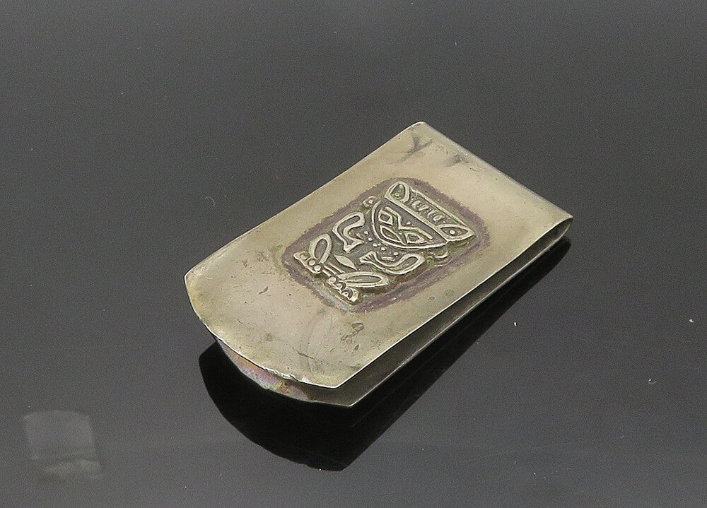 925 Sterling Silver  Vintage Antique Warrior Statue Oxidized Money Clip TR2899