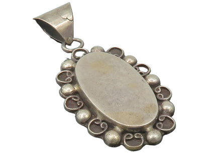 925 Sterling Silver  Vintage Dark Tone Swirl Border Floral Pendant  PT9692