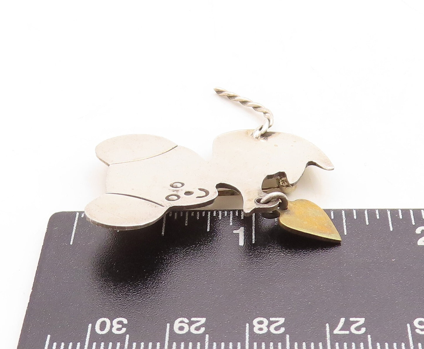 925 Sterling Silver Vintage Brooch Pin MEXICO Puppy Dangling Heart  BP11413