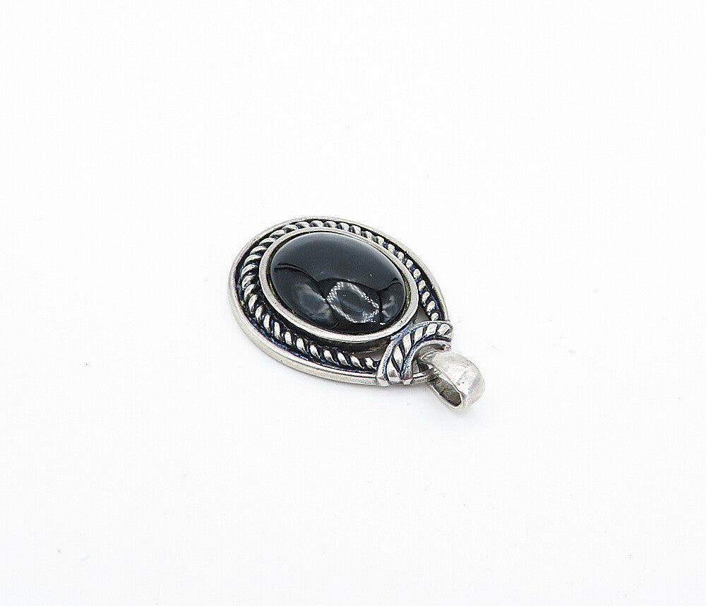 925 Sterling Silver  Vintage Cabochon Cut Black Onyx Twist Pendant  PT2565