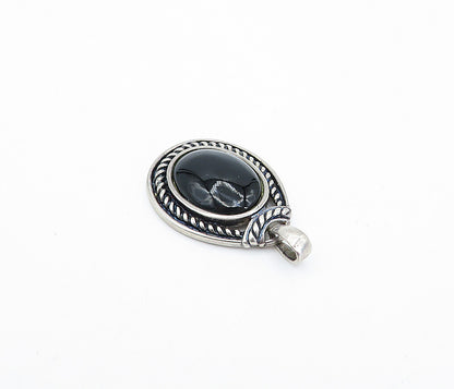 925 Sterling Silver  Vintage Cabochon Cut Black Onyx Twist Pendant  PT2565