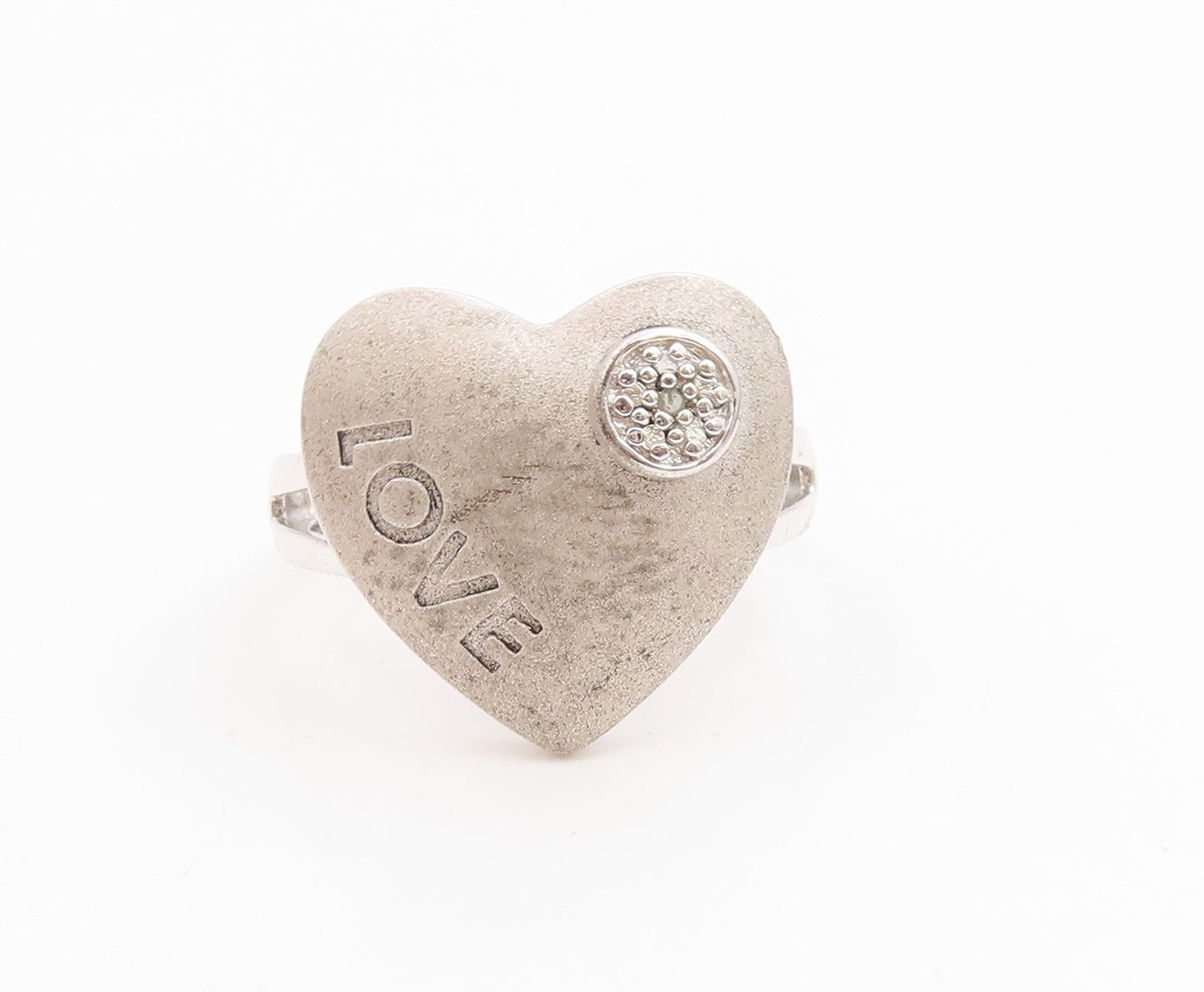 925 Sterling Silver Vintage Ring Modernist Topaz Love Heart Band  Sz 8  RG35978