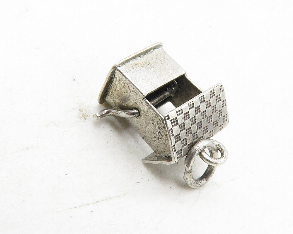 925 Sterling Silver  Vintage Petite Dark Tone Water Well Motif Pendant  PT6845