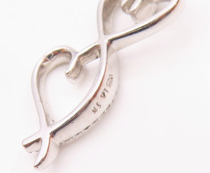 925 Sterling Silver  Vintage Genuine Diamonds Infinity Heart Pendant  PT18619