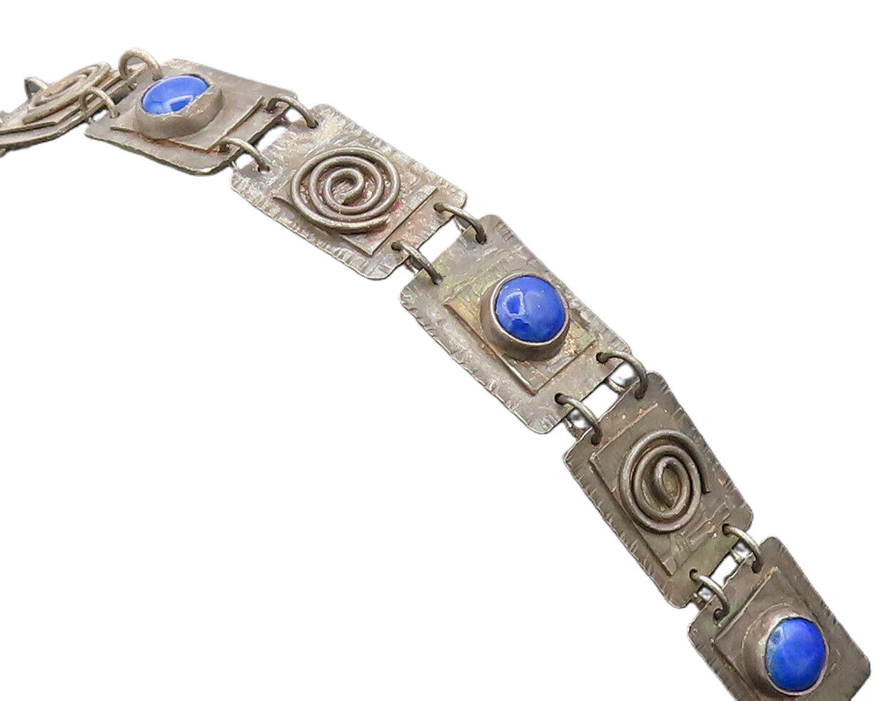 JRC 925 Silver  Vintage Modernist Welded Plates & Lapis Bracelet  BT10097