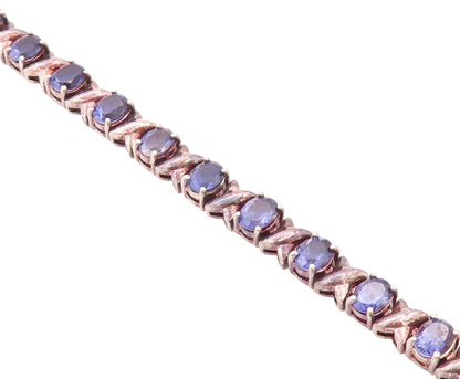 925 Sterling Silver Vintage Bracelet Oval Cut  Amethyst X Carved Links BT11254