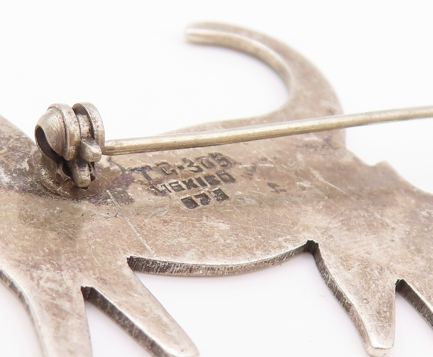 925 Sterling Silver Vintage Brooch Pin MEXICO Carved Kitten Family  BP11168