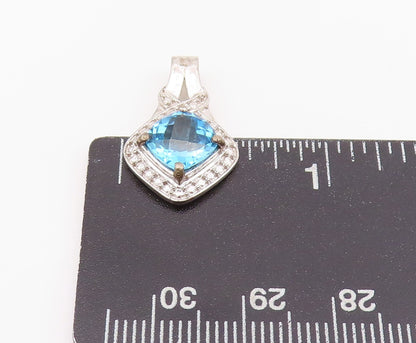 925 Sterling Silver Vintage Pendant Square Cut Blue Halo White Topaz   PT24265