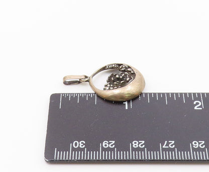 925 Sterling Silver  Vintage Oxidized Floral Round Drop Pendant  PT10330