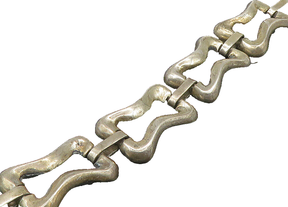MEXICO 925 Sterling Silver  Vintage Shiny Hinge Link Chain Bracelet  BT8949