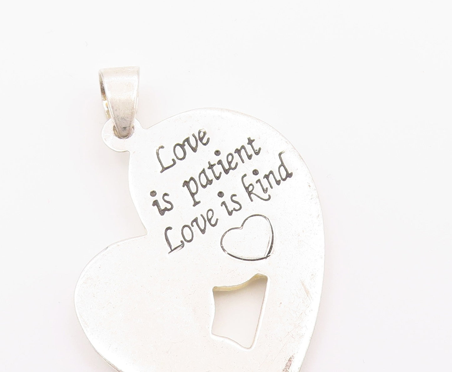 925 Silver  Vintage Love Is Patient Love Is Kind Heart Charm Pendant  PT20744